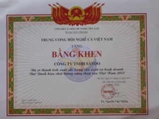 SANDO đạt Danh hiệu chất lượng vàng thủy sản Việt Nam 2017.